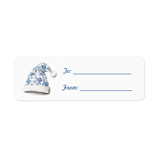 Etiqueta Chapéu de Natal Branco Azul Santa   (Frente)