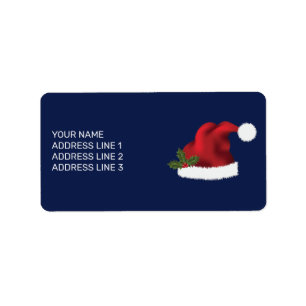 Etiqueta Chapéu De Noel Festivo Vermelho Em Azul Com Texto