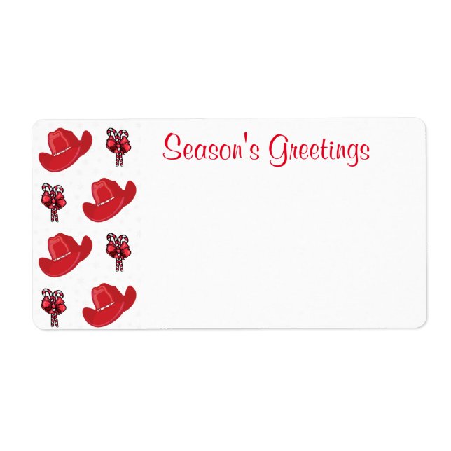 Etiqueta Chapéus De Cowboy E Canas Doces Do Natal Ocidental (Frente)