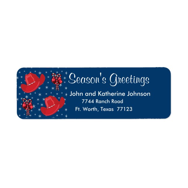 Etiqueta Chapéus De Cowboy E Canas Doces Do Natal Ocidental (Frente)