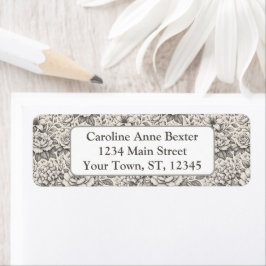 Etiqueta Charcoal Black and White Etched Flowers Classic