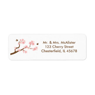 Etiqueta Cherry Blossoms no rótulo de endereço branco