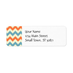 Etiqueta Chevron azul e alaranjado Pastel listra