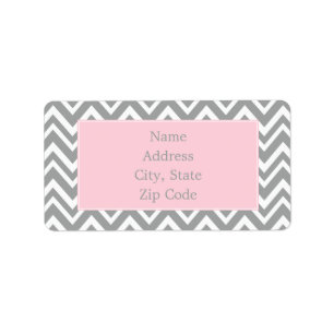 Etiqueta Chevron cinzento e branco com rosa Pastel