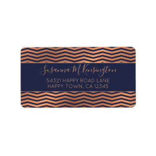Etiqueta Chevron Marinho Azul e Rosa Dourado