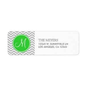 Etiqueta Chevron moderno cinzento & verde com monograma