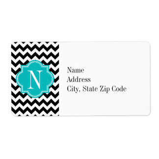 Etiqueta Chevron Preto e Branco com Monograma Teal