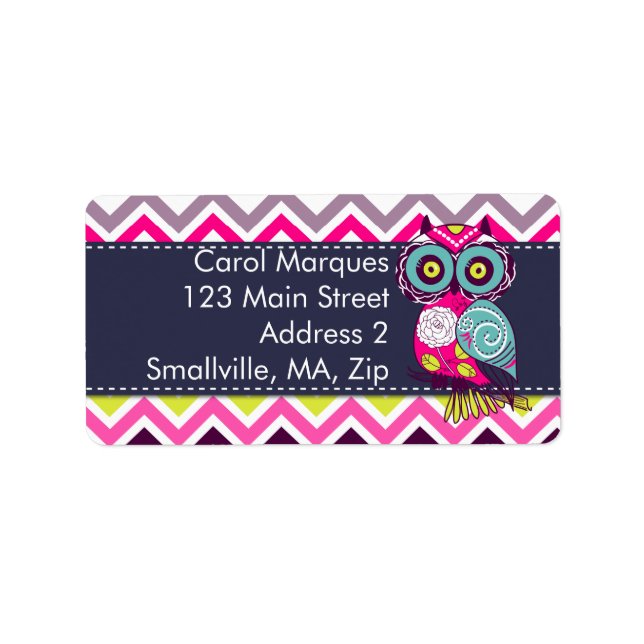 Etiqueta Chevron Retro Groovy Owl (Frente)
