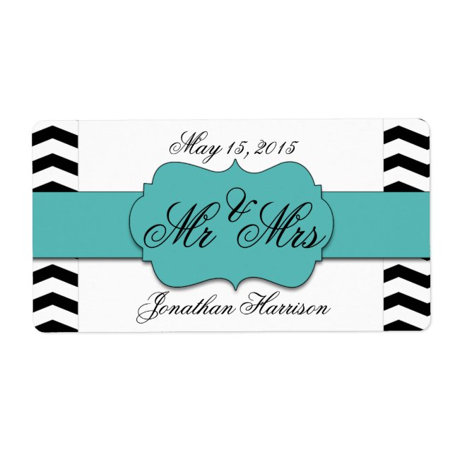 Etiqueta Chevron Wedding Mr. e Mrs. Water Bottle Labels (Frente)