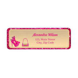 Etiqueta Chic 50 e fabuloso salto alto Dourado, brilho rosa