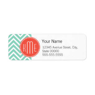 Etiqueta Chic Aqua Green Chevron e Orange Custom Monograma