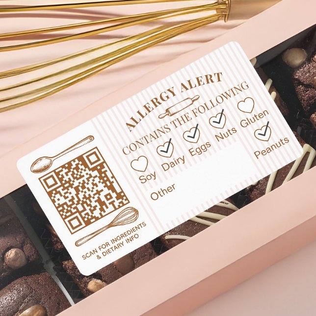 Etiqueta Chic Bakery Logo Allergy Alert Baked Goods QR Code (Chic Bakery Logo Allergy Alert Baked Goods QR Code Label)