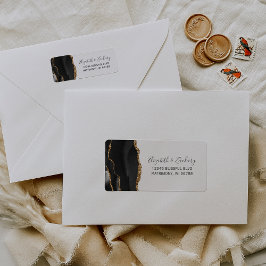 Etiqueta Chic Black Dourado Wedding Return Address
