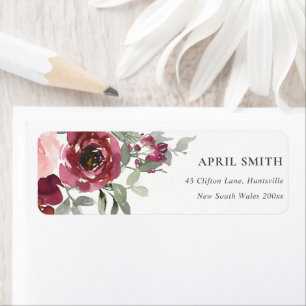 ETIQUETA CHIC BLUSH BURGUNDY WATERCOLOR ROSA FLORAL ENDEREÇ