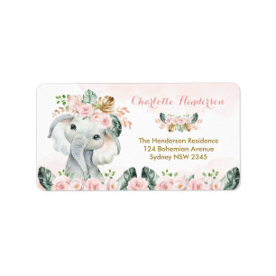 Etiqueta Chic Boho Elephant Blush Floral Return Endereço