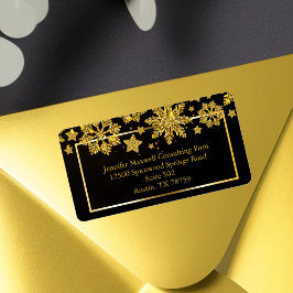 Etiqueta Chic Christmas Snowflake Black Dourado Return Addr