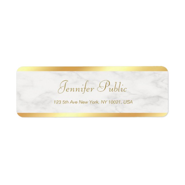 Etiqueta Chic de Script Manuscrito Dourado de Marble Modern (Frente)