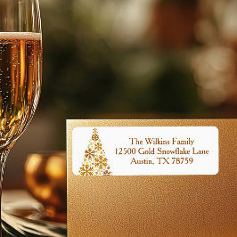 Etiqueta Chic Dourado Snowflakes Árvore de Natal Endereço d