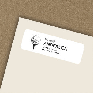 Etiqueta Chic Modern Golf Ball & Tee White Return Address