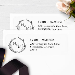 Etiqueta Chic Monogramas Black White Wedding Endereço de De