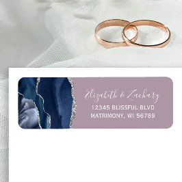 Etiqueta Chic Navy Blue Silver Mauve Wedding Return Address