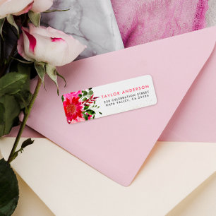 Etiqueta Chic Pink & Red Watercolor Floral Return Address