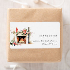 Etiqueta Chic Poinsettia Lareira Quente Endereço de Natal
