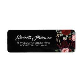 Etiqueta Chic Preto e Borgonha Vermelho Floral Moderno
