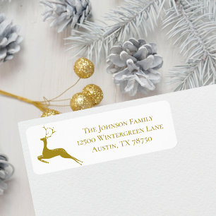 Etiqueta Chic Reindeer White Dourado Natal Endereço