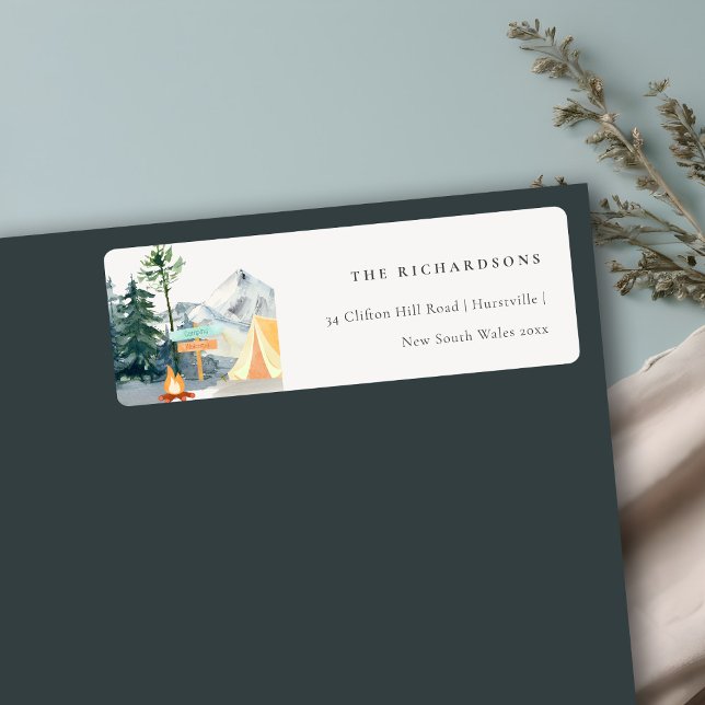 Etiqueta Chic Rustic Pine Woods Camping Mountain Address (Criador carregado)