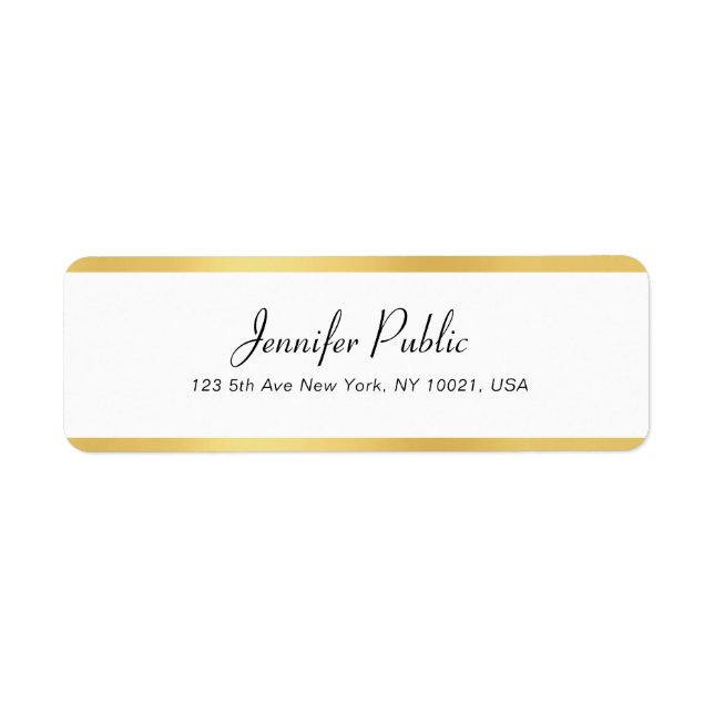 Etiqueta Chic Simples com Script Manuscrito Branco Dourado  (Frente)