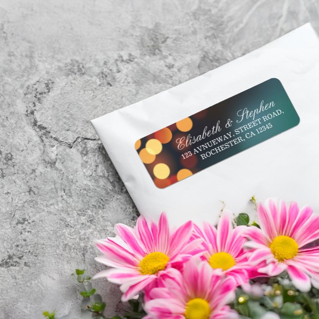 Etiqueta Chic Teal Dourado Bokeh Glitter String Luzes Casam (Criador carregado)