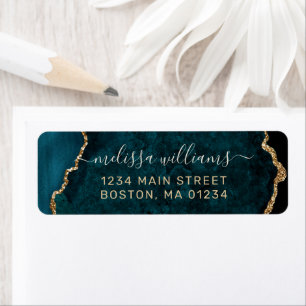 Etiqueta Chic Teal Dourado Glitter Agite Monograma Endereço