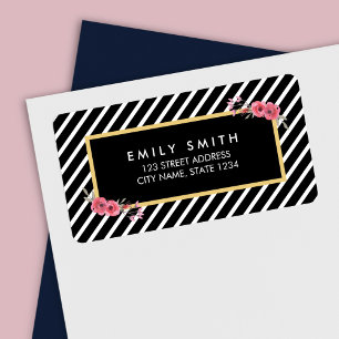 Etiqueta Chic Watercolor Floral Black and White Stripes