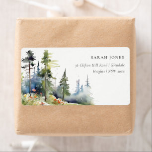 Etiqueta Chic Watercolor Pine Forest Landscape