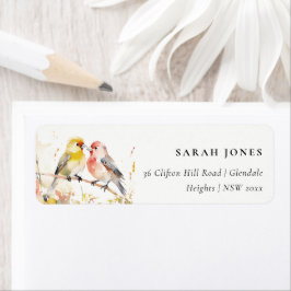 Etiqueta Chic Wild Botanical Watercolor Love Birds Endereço