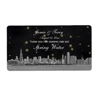 Etiqueta Chicago Skyline Black Dourado Star H Garrafa de Ág
