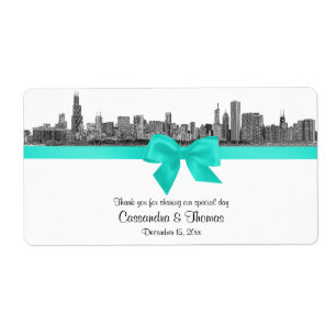 Etiqueta Chicago Skyline Etc BW Aqua Wine Label H