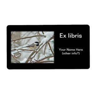 Etiqueta Chickadee Preto-Tampado na neve Libris ex