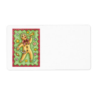 Etiqueta Chifre de sopro bonito do homem de pão-de-espéci