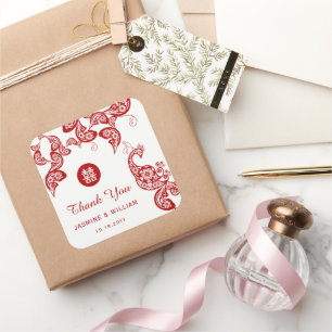 Etiqueta chinesa elegante do casamento do pavão