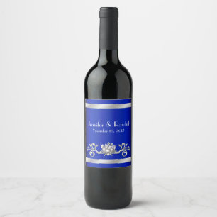 Etiqueta chique do vinho do casamento azul e de