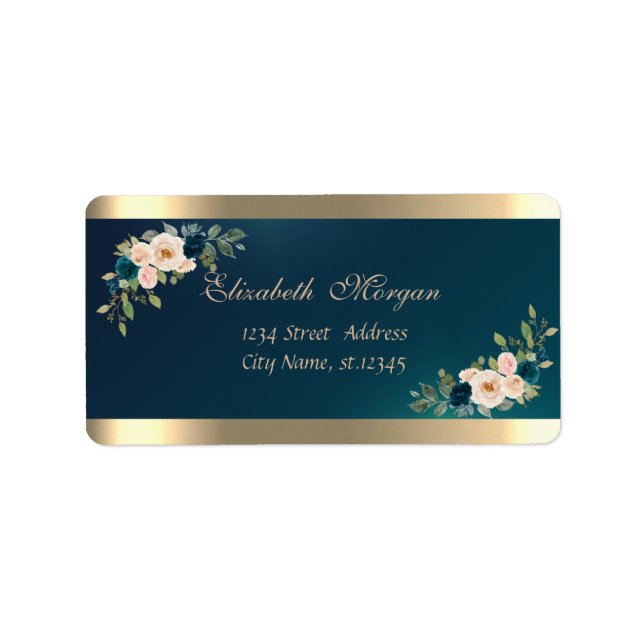 Etiqueta Chique Elegante  Sofisticado,Floral Verde Dourado (Frente)