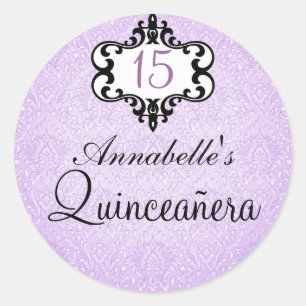 Etiqueta chique roxa & preta de Quinceañera do