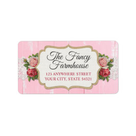 Etiqueta Chique Russo Wood Pink Floral Rosa Endereço