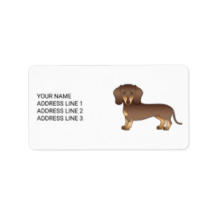 Etiqueta Chocolate E Tan De Cabelo Curto Dachshund E Texto