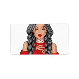 Etiqueta Chocolate Quente no Inverno em Sweater Vermelho