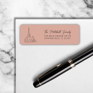 Etiqueta Christian Church Line Art Mínimo Na moda Peach