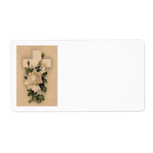 Etiqueta Christian Cross White Rose