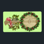 ETIQUETA CHRISTMAS BANJO COM MISTLETOS E HOLLY BERRIES<br><div class="desc">Design de colheita ornamental elegante para etiquetas de presentes.</div>